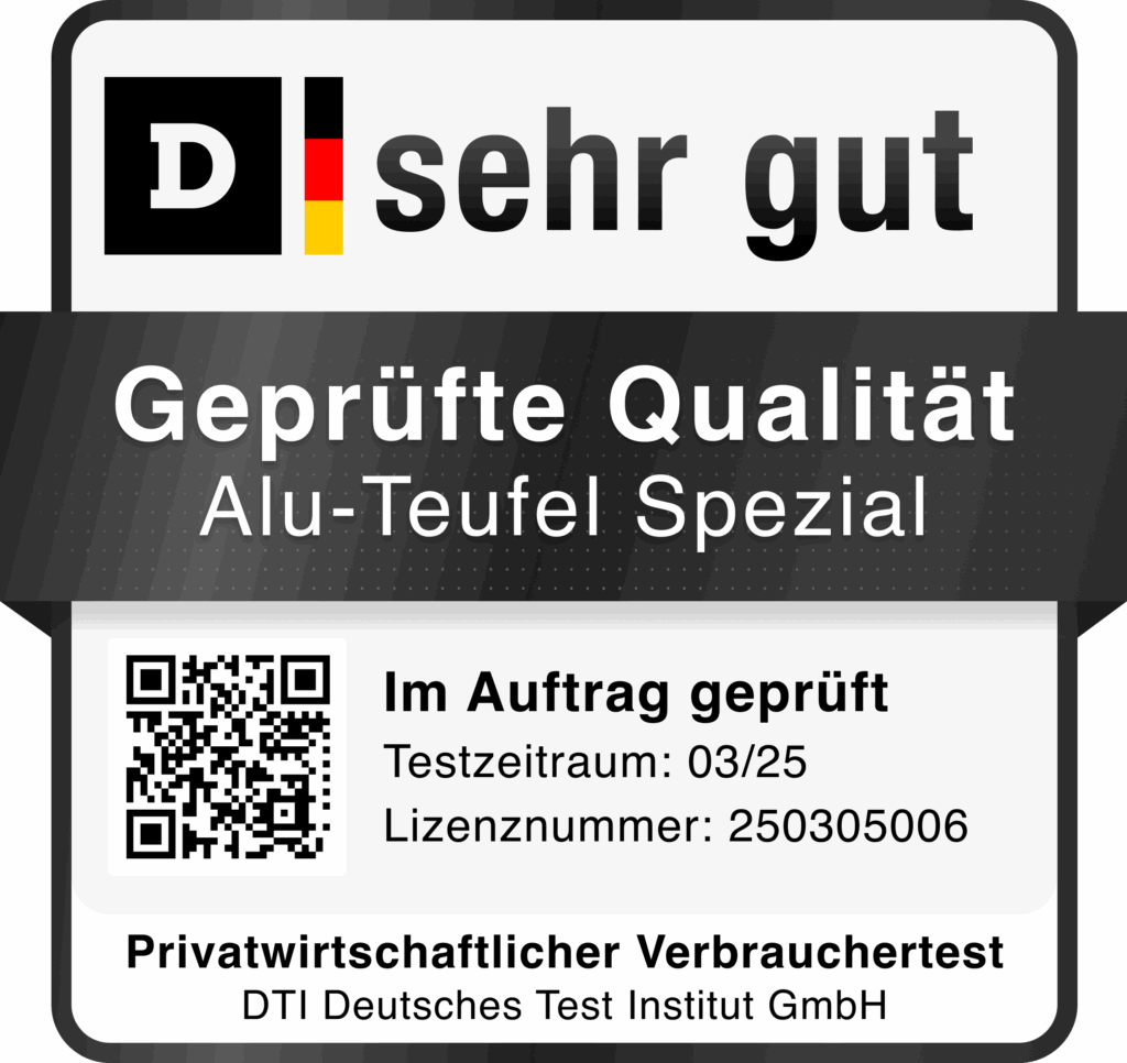 Testsiegel mit der Auszeichnung "Sehr gut" - Note 1,1 für den Alu-Teufel® Spezial von TUGA Chemie